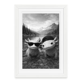 Des copains axolotls au lac de la montagne - Affiche encadrée (27 × 37 cm) - blanc - Devant