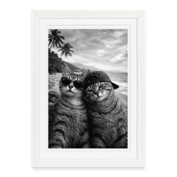 Cat Beach Duo Sunglasses - Framed poster (27 × 37 cm) - white - Front