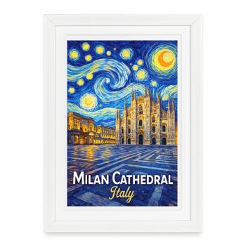 Milan Cathedral Starry Night - Framed poster (27 × 37 cm) - white - Front