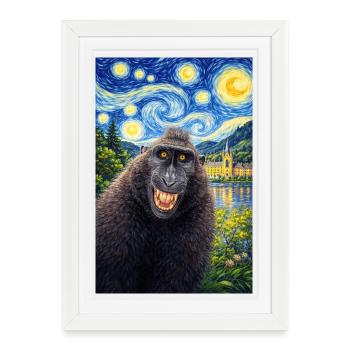 Nuit étoilée de Macaque - Affiche encadrée (27 × 37 cm) - blanc - Devant
