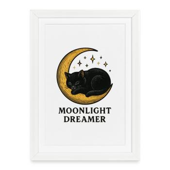 Moonlight Dreamer Cat - Framed poster (27 × 37 cm) - white - Front
