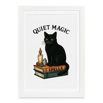 Chat Magique Silencieux - Affiche encadrée (27 × 37 cm) - blanc - Devant