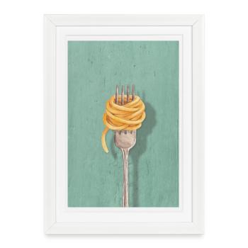 Conception de cuisine réduite à fourchette pour pâtes - Affiche encadrée (27 × 37 cm) - blanc - Devant