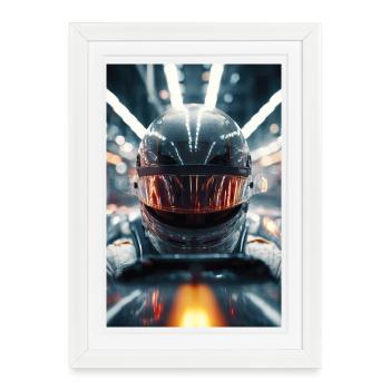 Neon Racer Helmet - Framed poster (27 × 37 cm) - white - Front
