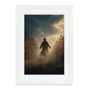 Sorcière dans un champ de maïs brumeux au crépuscule - Affiche encadrée (27 × 37 cm) - blanc - Devant