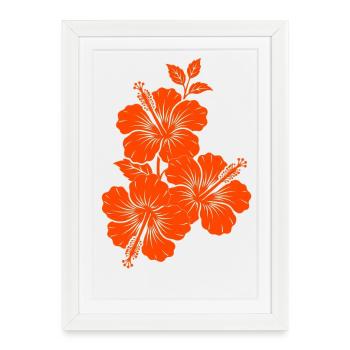 Orange Hibiscus Triple Flower Silhouette - Framed poster (27 × 37 cm) - white - Front