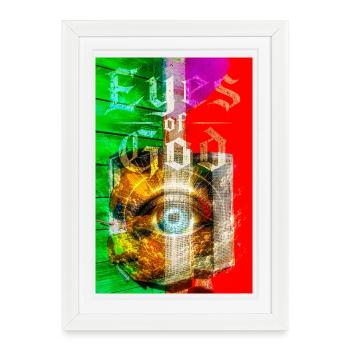 Neon Eye in Metal Circle - Framed poster (27 × 37 cm) - white - Front