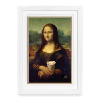 Mona Lisa Latte Portrait - Affiche encadrée (27 × 37 cm) - blanc - Devant