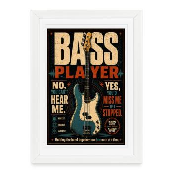 Affiche rock vintage du bassiste - Affiche encadrée (27 × 37 cm) - blanc - Devant