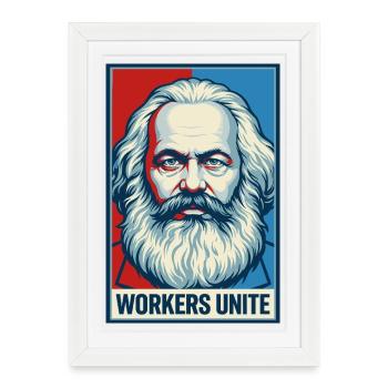 Portrait de Marx : Affiche Travailleurs Unis - Affiche encadrée (27 × 37 cm) - blanc - Devant