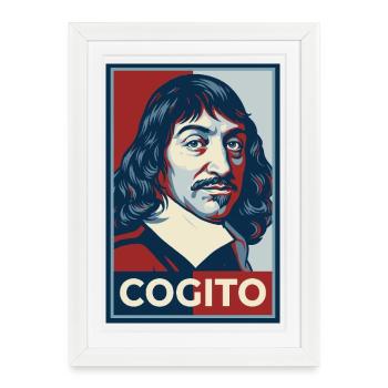 Descartes Cogito Pop Art Portrait - Affiche encadrée (27 × 37 cm) - blanc - Devant