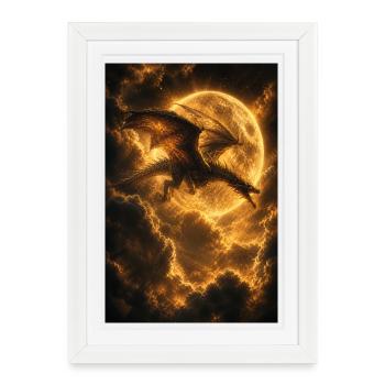 Dragon over Moonlit Ember Sky - Framed poster (27 × 37 cm) - white - Front