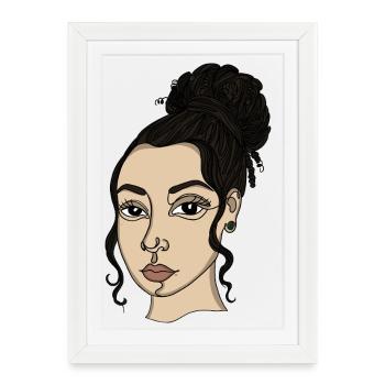Piercing de nez en chignon style portrait - Affiche encadrée (27 × 37 cm) - blanc - Devant