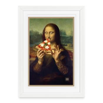 La Joconde mange de la pizza - Affiche encadrée (27 × 37 cm) - blanc - Devant