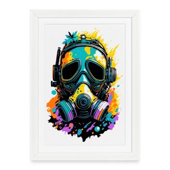 Masque à gaz éclaboussures néon - Affiche encadrée (27 × 37 cm) - blanc - Devant