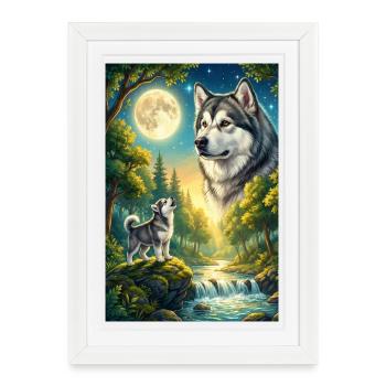 Hurler à la Lune Chien Mème d’Alaska - Affiche encadrée (27 × 37 cm) - blanc - Devant