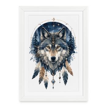 Motif mystique low poly du loup - Affiche encadrée (27 × 37 cm) - blanc - Devant