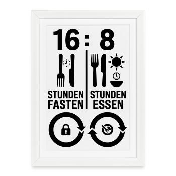 Intervallfasten 16:8 – Fastenzeit & Essfenster - Gerahmtes Poster (27 × 37 cm) - Weiß - Vorne