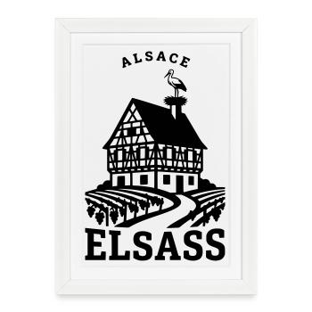 Alsace Alsace Vignobles & Storch - Affiche encadrée (27 × 37 cm) - blanc - Devant