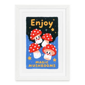 Savourez des champignons colorés - Affiche encadrée (27 × 37 cm) - blanc - Devant