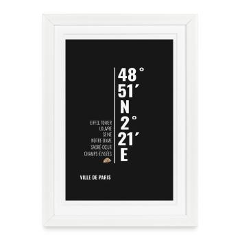 Paris Koordinaten Poster Minimalistisch - Gerahmtes Poster (27 × 37 cm) - Weiß - Vorne