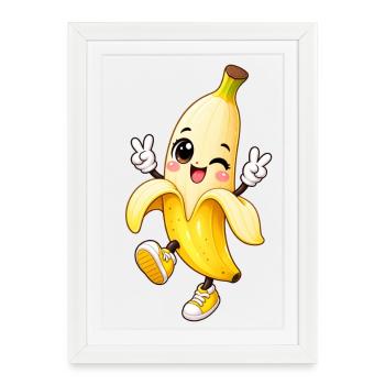 Ambiance de dessin animé de Banane Clignante - Affiche encadrée (27 × 37 cm) - blanc - Devant