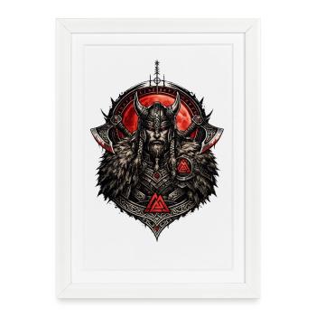 Horned Viking Warrior Emblem - Framed poster (27 × 37 cm) - white - Front