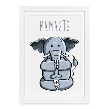 Namaste Yoga Elephant - Meditation - Fun - Comic - Framed poster (27 × 37 cm) - white - Front