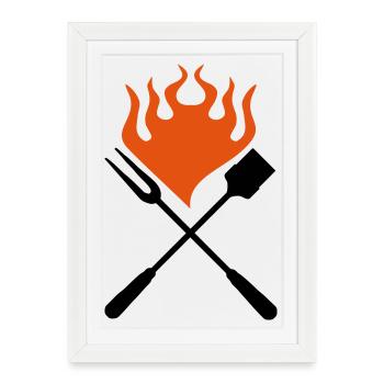 barbecue cutlery - Framed poster (27 × 37 cm) - white - Front