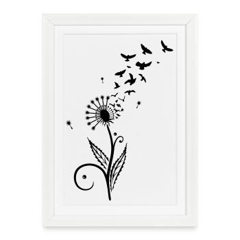 Löwenzahn, Vögel, dandelion, birds - Affiche encadrée (27 × 37 cm) - blanc - Devant