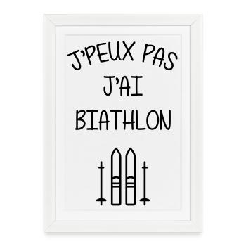 Biathlon / Biathlète / Ski de fond / Skier / Neige - Affiche encadrée (27 × 37 cm) - blanc - Devant