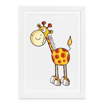 Drôle petit girafe - Animal - Animaux - Affiche encadrée (27 × 37 cm) - blanc - Devant