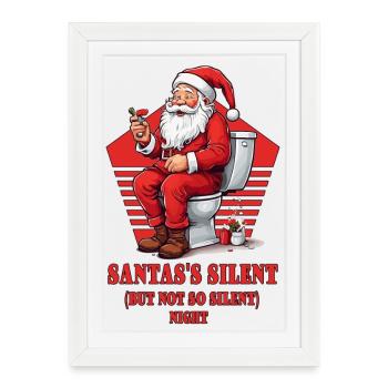 Père Noël sur les toilettes - Affiche encadrée (27 × 37 cm) - blanc - Devant