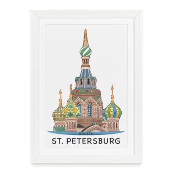 St. Petersburg, Church, Russia, Line Drawing - Framed poster (27 × 37 cm) - white - Front