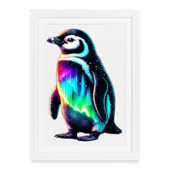Manchot aurore boréale - Affiche encadrée (27 × 37 cm) - blanc - Devant