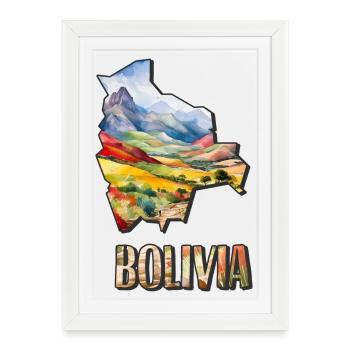 Carte à l’aquarelle Bolivie - Affiche encadrée (27 × 37 cm) - blanc - Devant