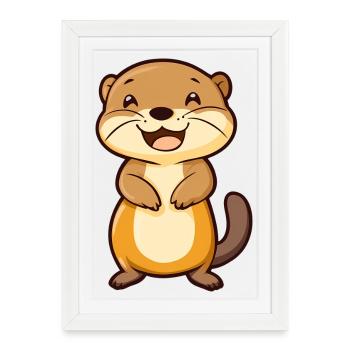 Süßer und glücklicher Otter im Cartoon-Stil - Entzückend - Gerahmtes Poster (27 × 37 cm) - Weiß - Vorne