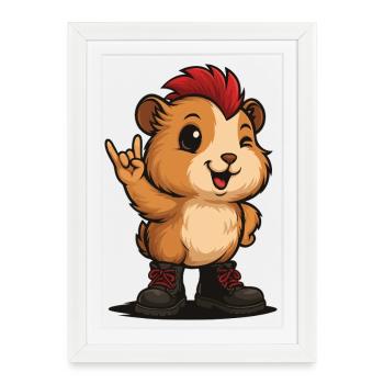 Punk Rock Cochon d’Inde - Affiche encadrée (27 × 37 cm) - blanc - Devant