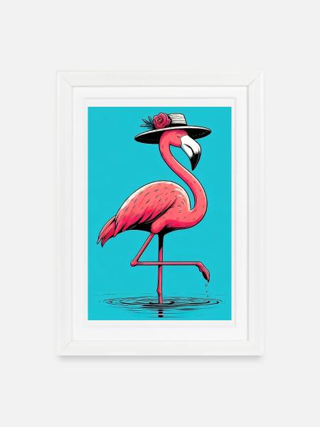 Flamingo - Gerahmtes Poster (27 × 37 cm) - Weiß