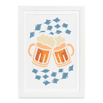 Chopes à bière tintantes – Motif losange bavarois - Affiche encadrée (27 × 37 cm) - blanc - Devant