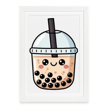 Cute Bubble Tea Kawaii - Framed poster (27 × 37 cm) - white - Front