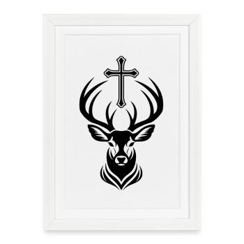 Saint-Hubert – Le cerf à la croix - Affiche encadrée (27 × 37 cm) - blanc - Devant