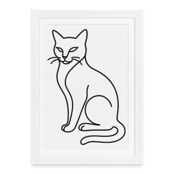 Sitting Cat Sketch – Stylish Animal Motif - Framed poster (27 × 37 cm) - white - Front