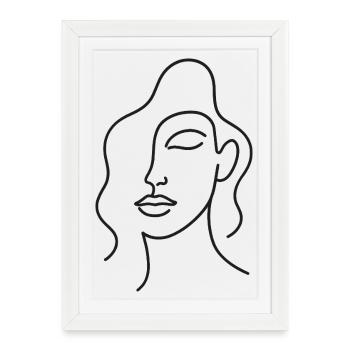 Visage de femme One Line Art – Motif minimaliste - Affiche encadrée (27 × 37 cm) - blanc - Devant