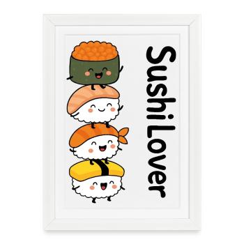 Sushi Lover – Tour de la mignonnerie - Affiche encadrée (27 × 37 cm) - blanc - Devant