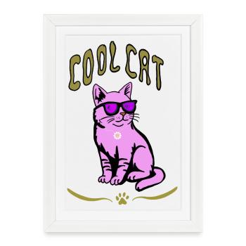 Pink Cat Sunglasses Style - Framed poster (27 × 37 cm) - white - Front