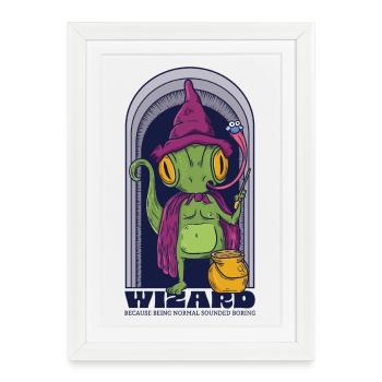 sorcier Lizadr reptile étrange dessin animé - Affiche encadrée (27 × 37 cm) - blanc - Devant