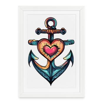 Ancre Symbole Coeur - Affiche encadrée (27 × 37 cm) - blanc - Devant