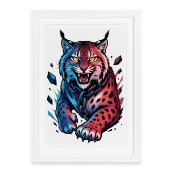 Lynx on the attack - Framed poster (27 × 37 cm) - white - Front