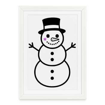 Vilain bonhomme de neige avec chapeau haut de forme | Hiver - Affiche encadrée (27 × 37 cm) - blanc - Devant